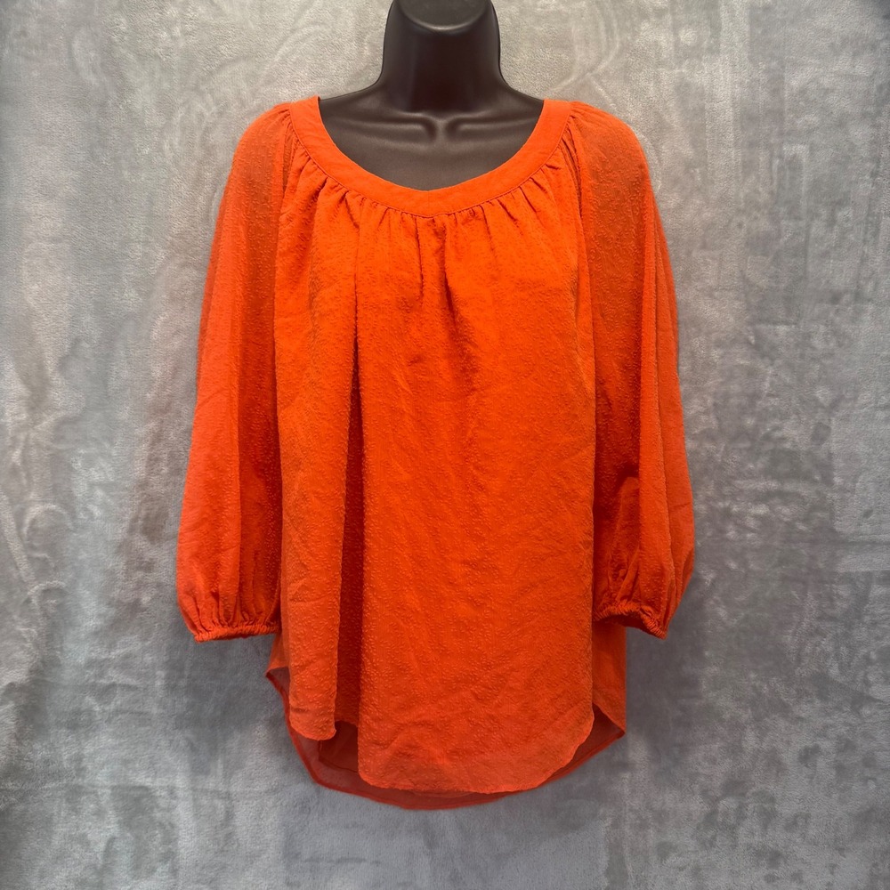 LC Lauren Conrad Orange Peasant Top Womens Small 3/4‎ Sleeve Textured